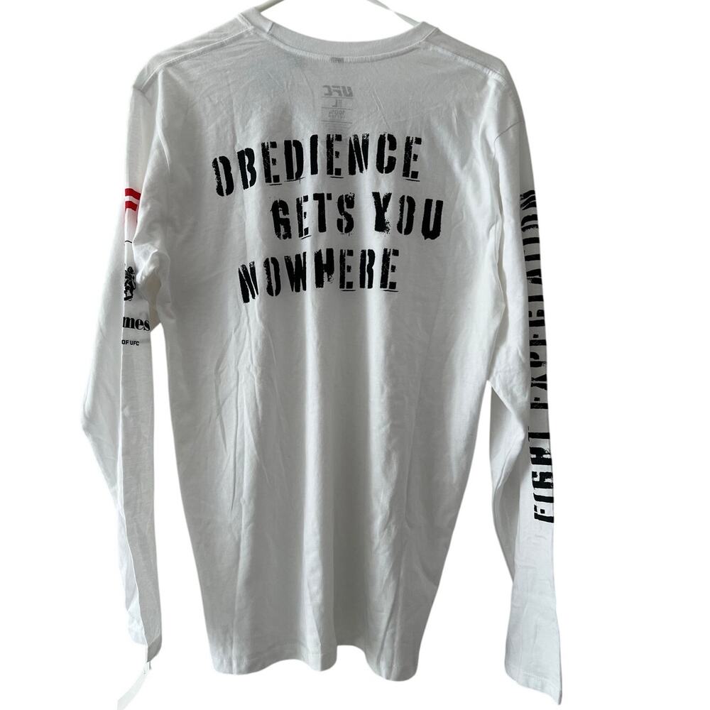 UFC Octagon Obedience Gets You Nowhere Sz L White Long Sleeves T Shirt NWT
